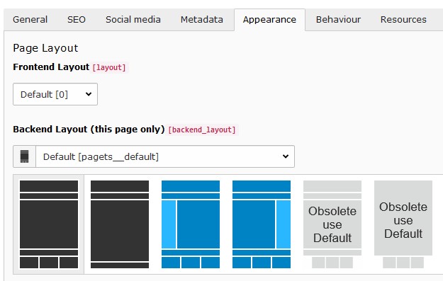 Available page layouts