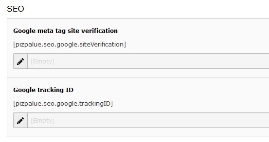 SEO related constants in "PIZPALUE CUSTOMER" category