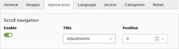 Scroll navigation properties from a content element