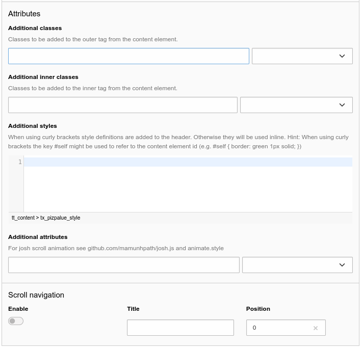 Customizing attributes for a content element