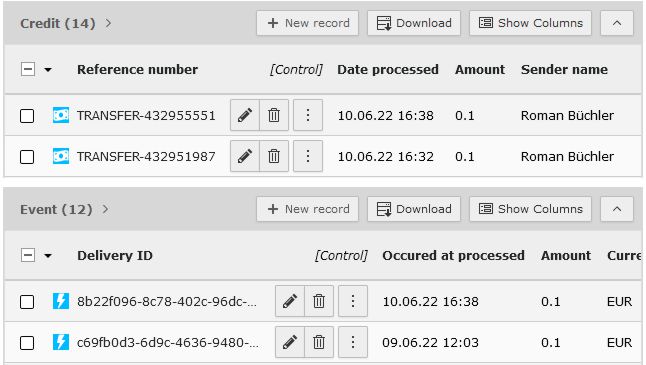 Event and credit records