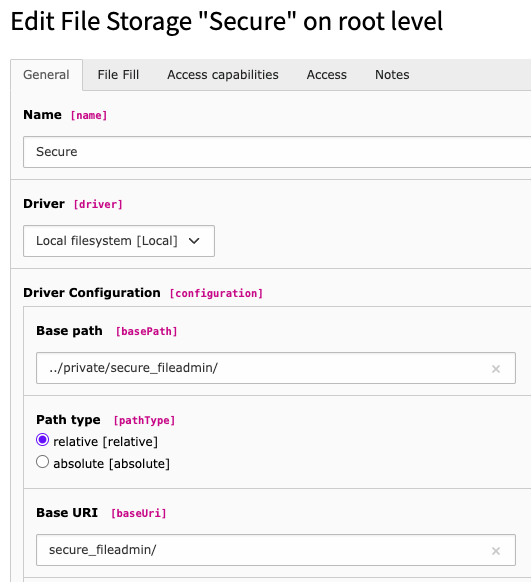 Setup of a secure file storage