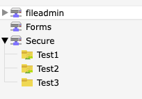 Tree view of folders with access given. Small Icon appears on restricted folders
