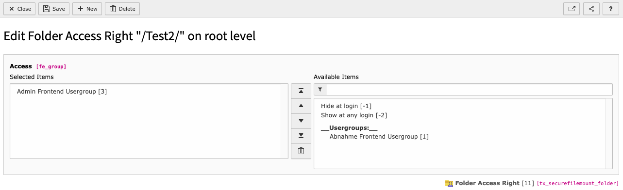 Screenshot of editing access record