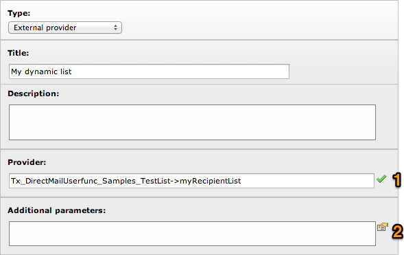 Overview of the configuration of a dynamic list of recipients
