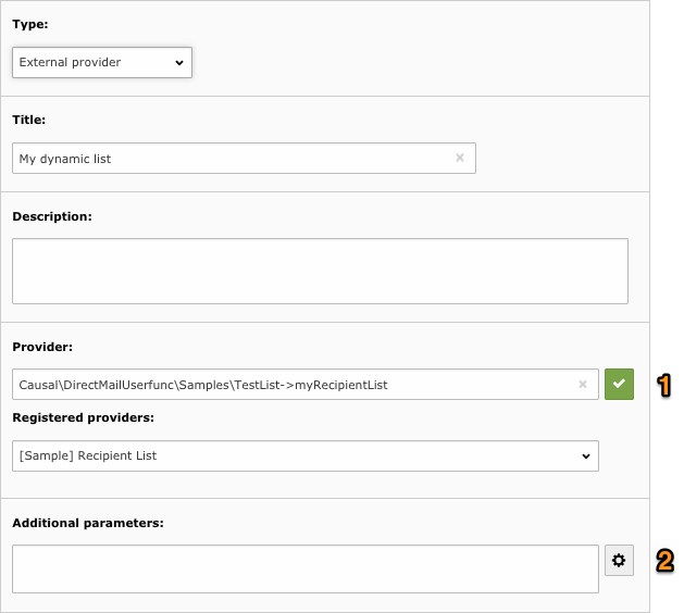 Overview of the configuration of a dynamic list of recipients