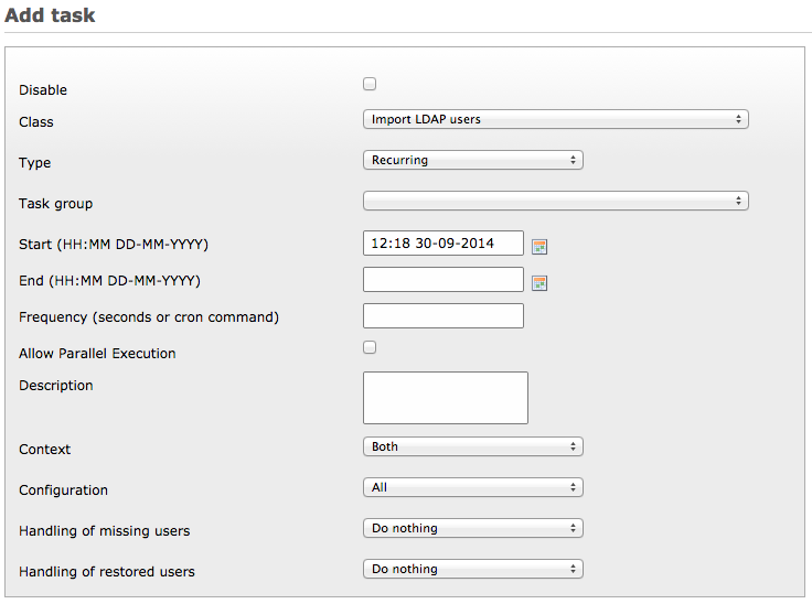 Configuration of the Scheduler task