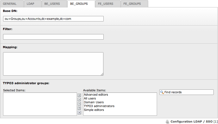 Configuration of backend groups