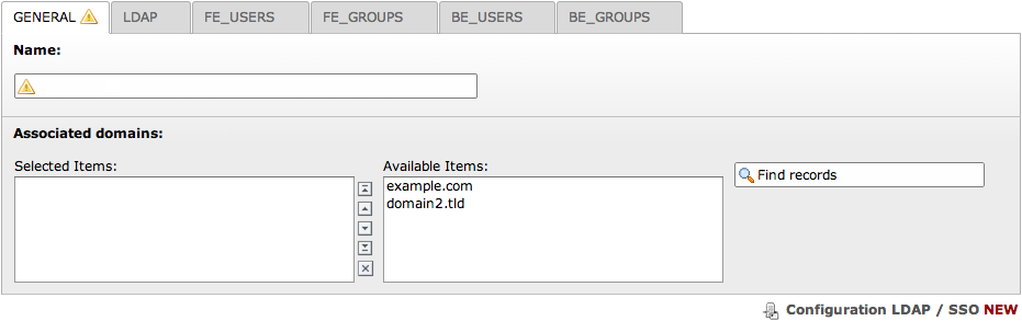 Edit mask for a record "Configuration LDAP / SSO"
