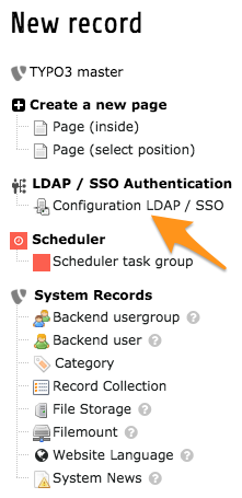 Creating a record "Configuration LDAP / SSO"