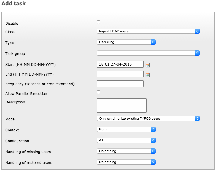 Configuration of the Scheduler task