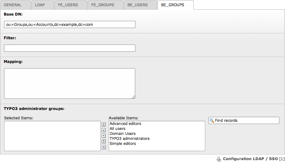 Configuration of backend groups