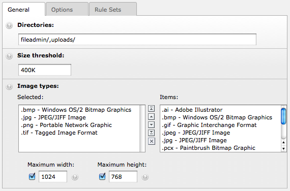 Overview of the general configuration panel