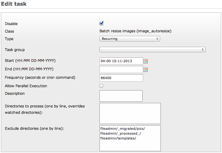 Scheduler task to batch resize images