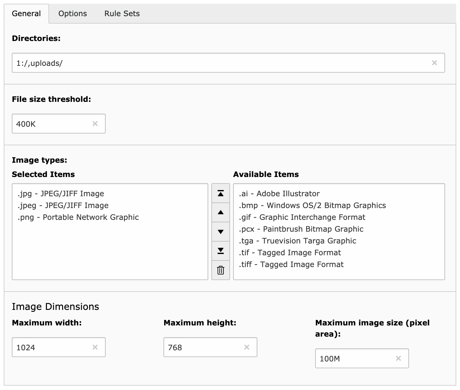 Overview of the general configuration panel