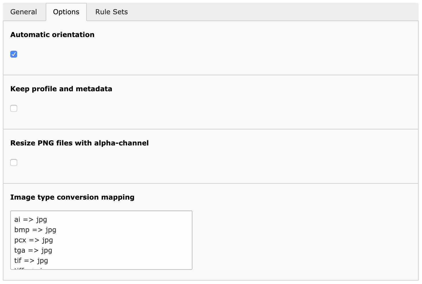 Overview of the general options panel