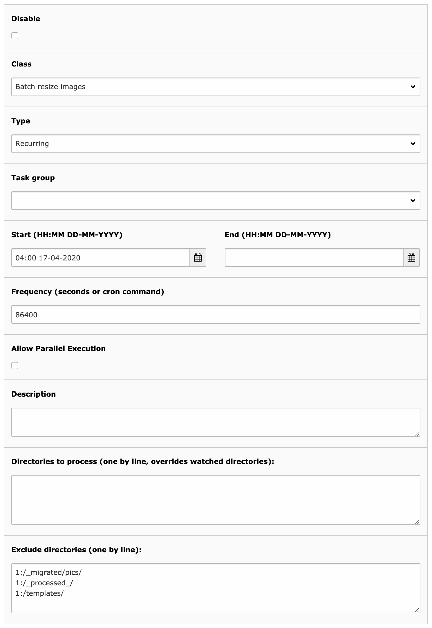 Scheduler task to batch resize images