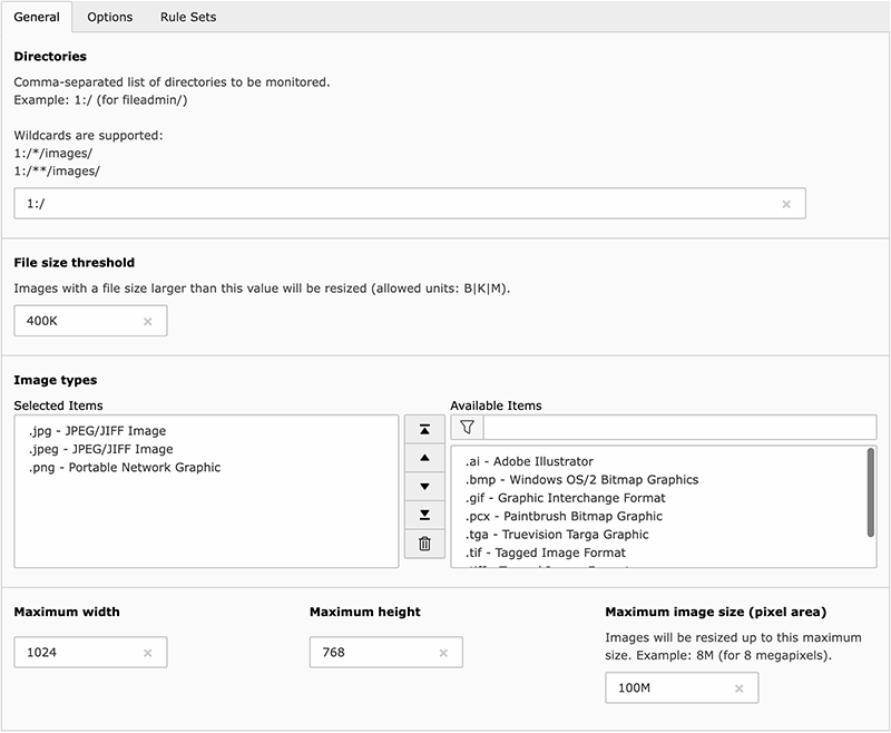 Overview of the general configuration panel