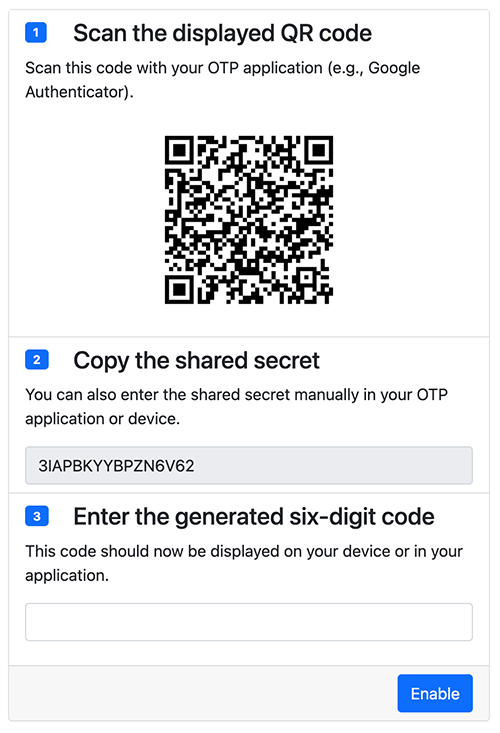Configuration of the MFA settings for a Frontend user