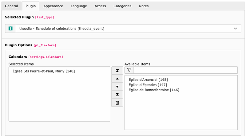 List of calendars to show in a given plugin