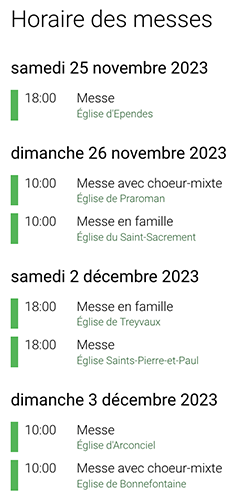 Upcoming masses as seen on https://www.paroisse.ch