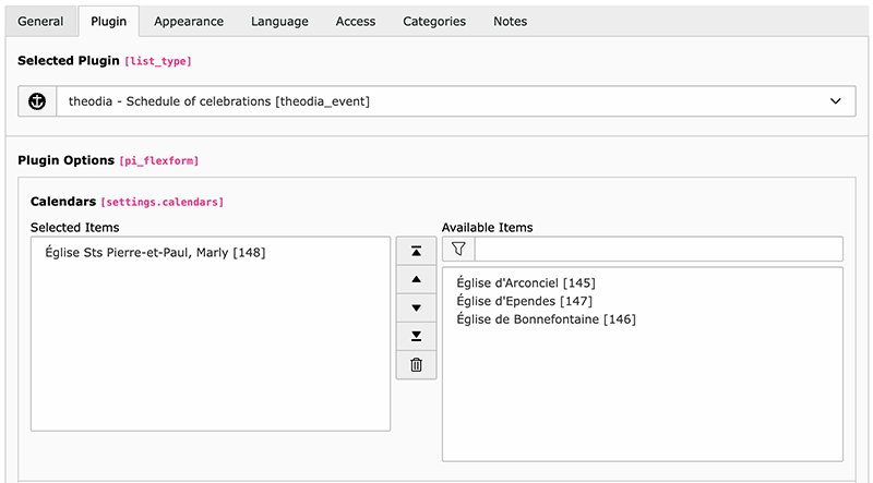 List of calendars to show in a given plugin