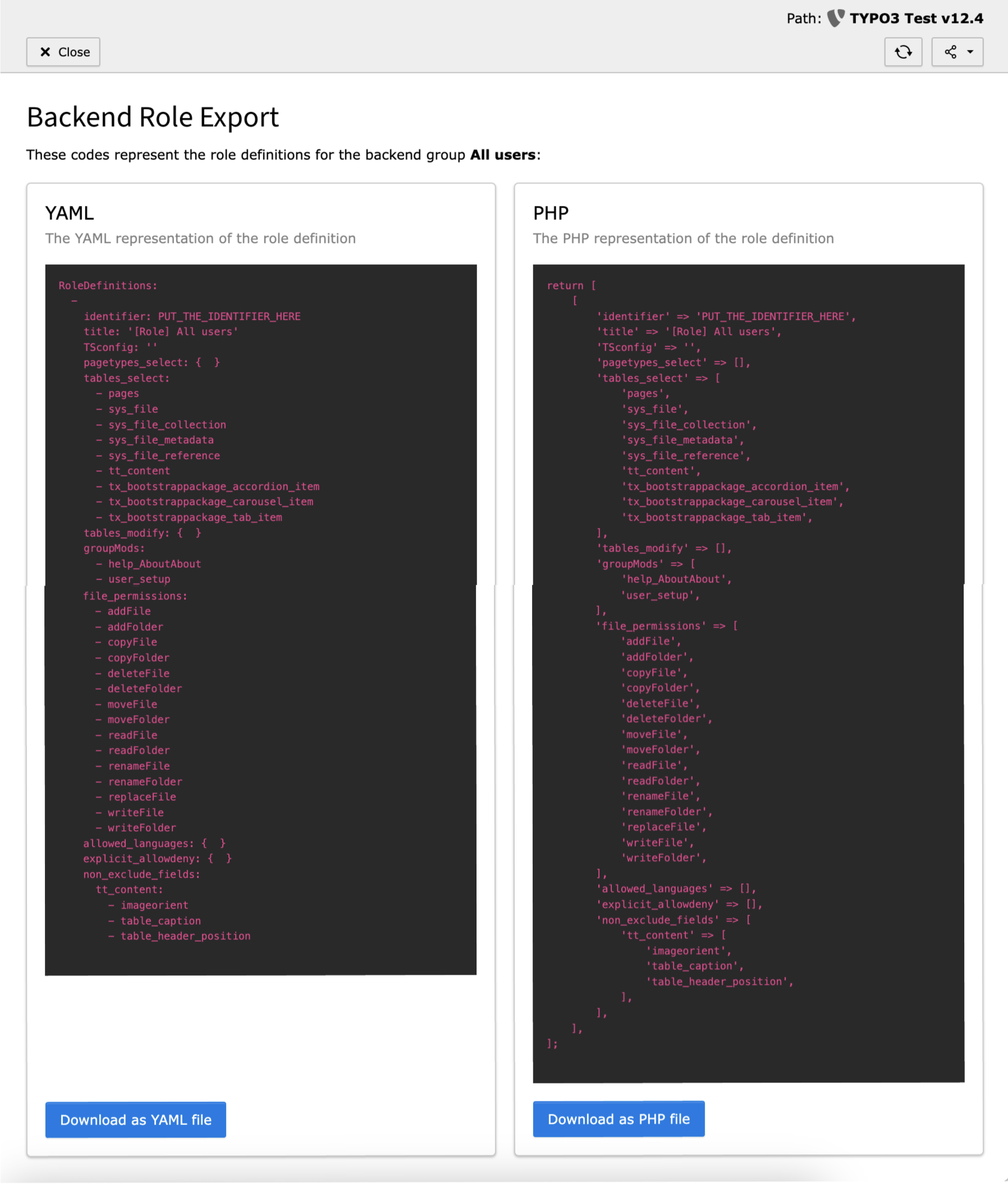 Backend role export