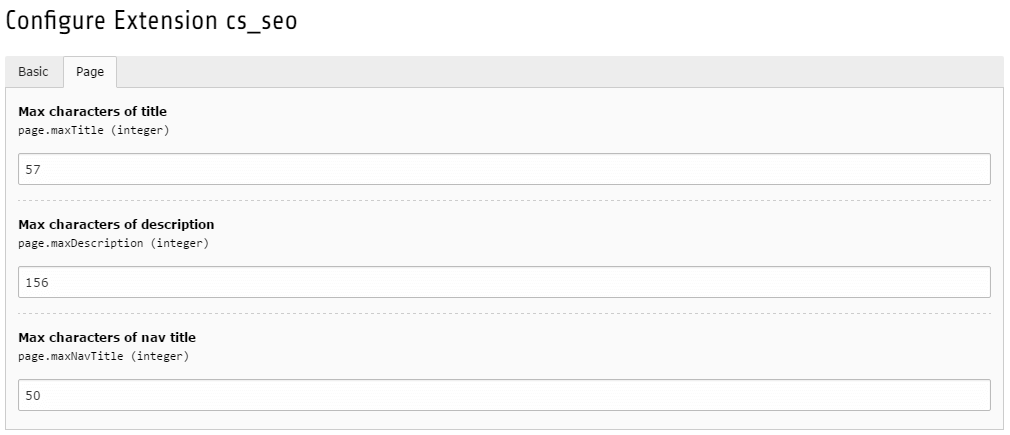 Extension settings