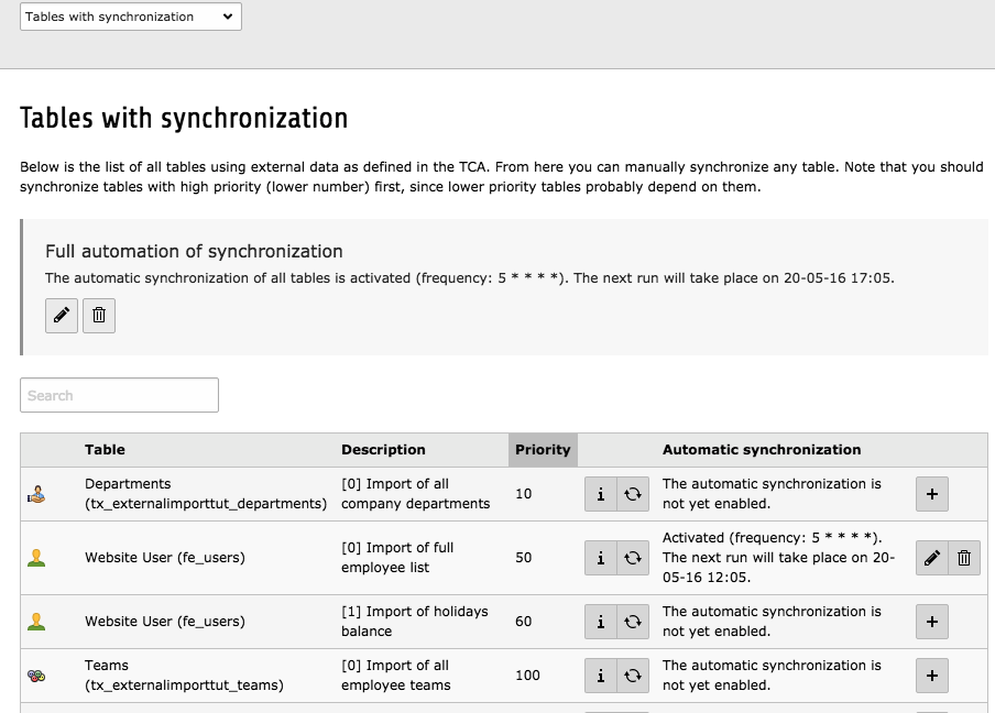 BE module overview for synchronizable tables