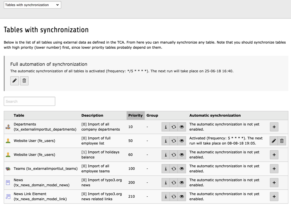 BE module overview for synchronizable tables