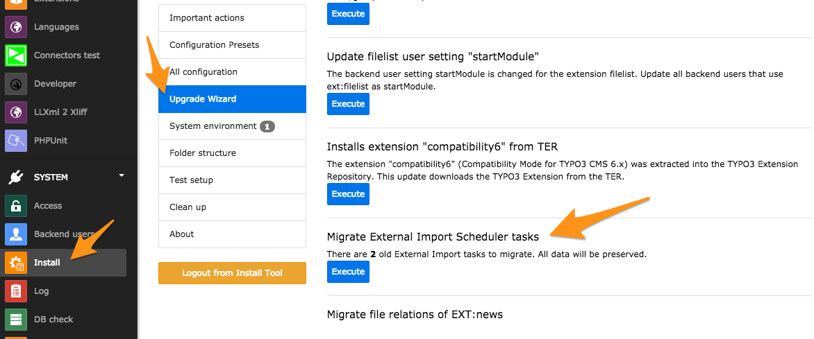 The update wizard shows that there are tasks to update