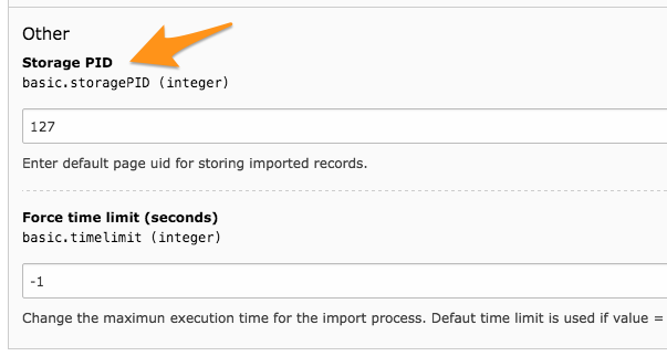 Setting a storage page
