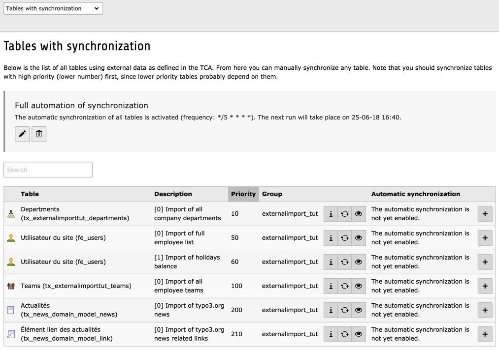 Overview of configured imports