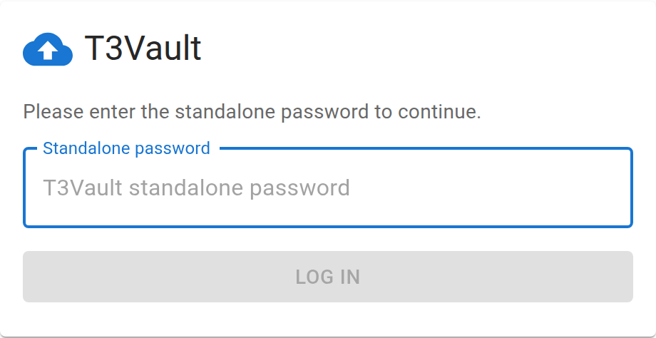 T3Vault standalone login form for the standalone password