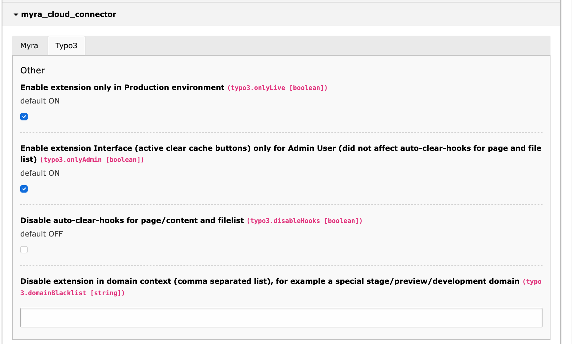 view of TYPO3 feature settings