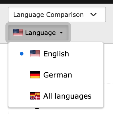 Screenshot of the open Language dropdown menu in the Page module