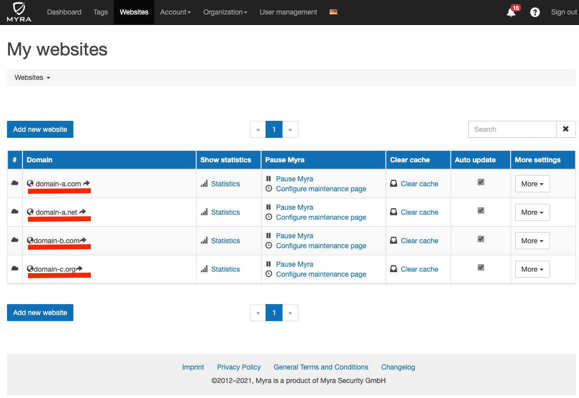 Myra Backend Website List