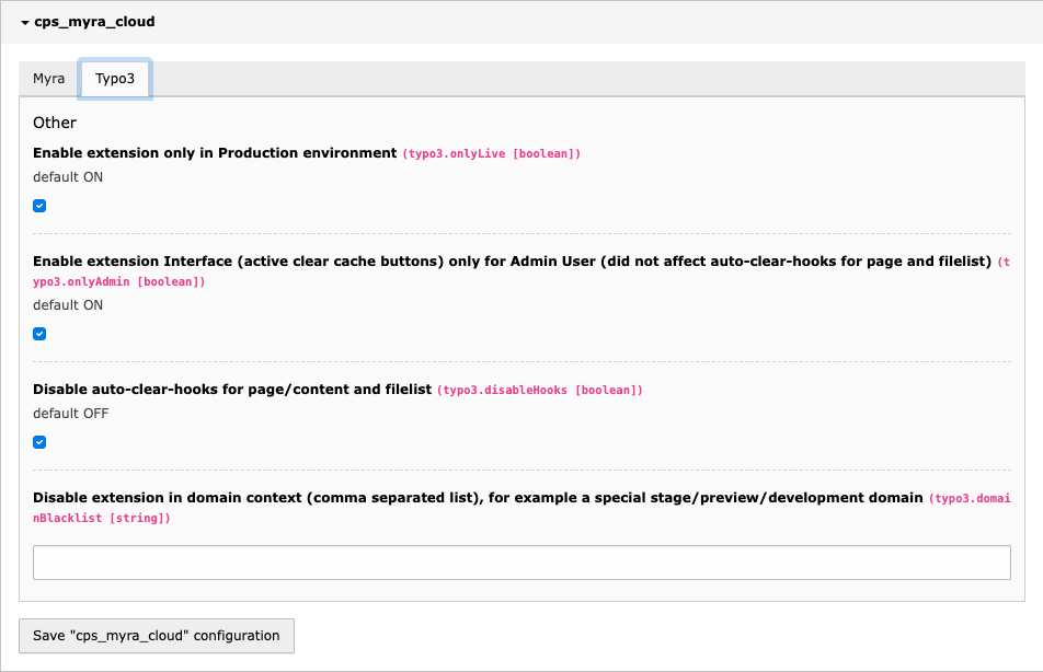 view of TYPO3 feature settings