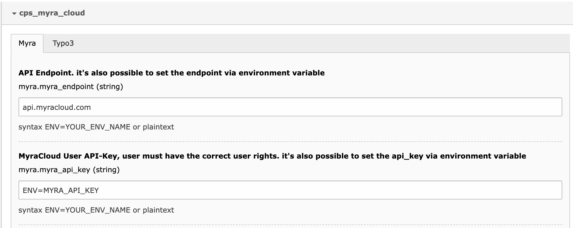 Extension configuration Settings