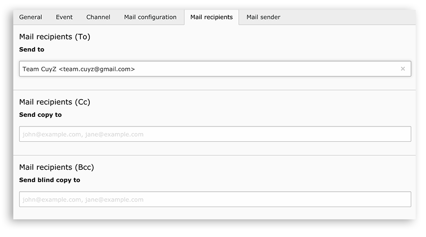 Notification tab recipients