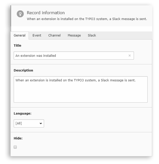 Slack tab general