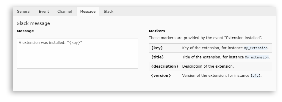 Slack tab message
