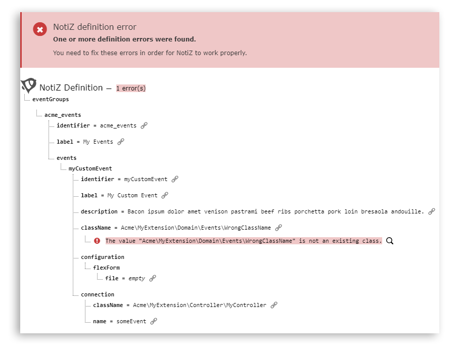 Preview of the definition tree