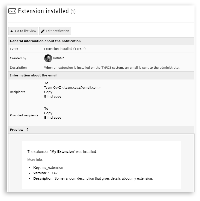 Notification details
