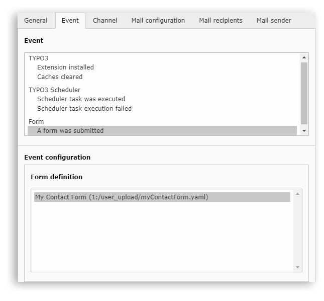 Form notification event