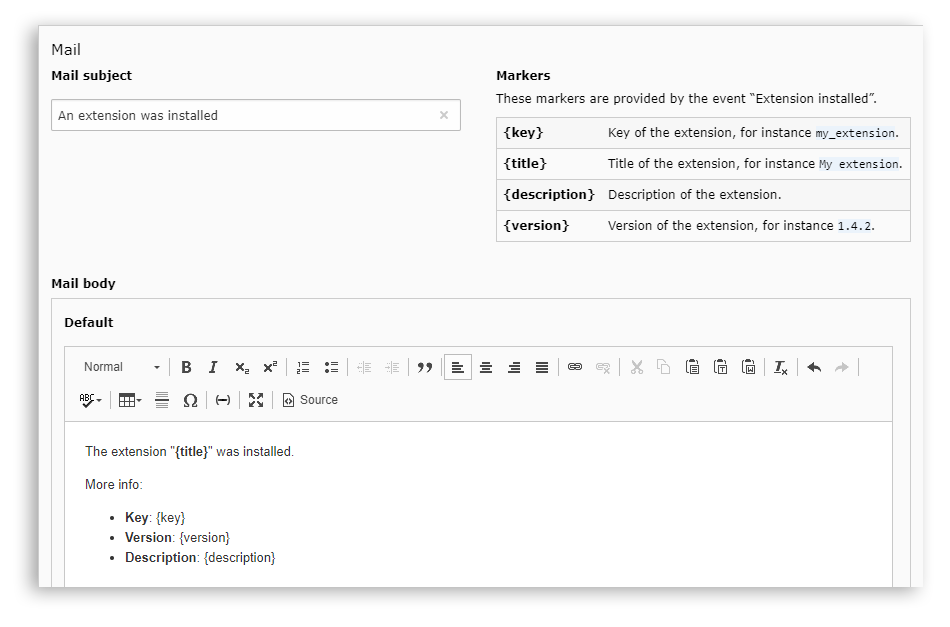 Email tab configuration