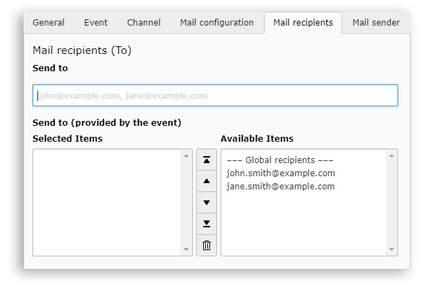 Email tab recipients