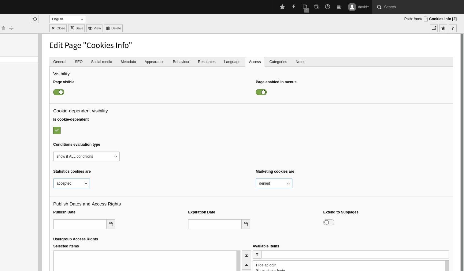 page cookies dependency