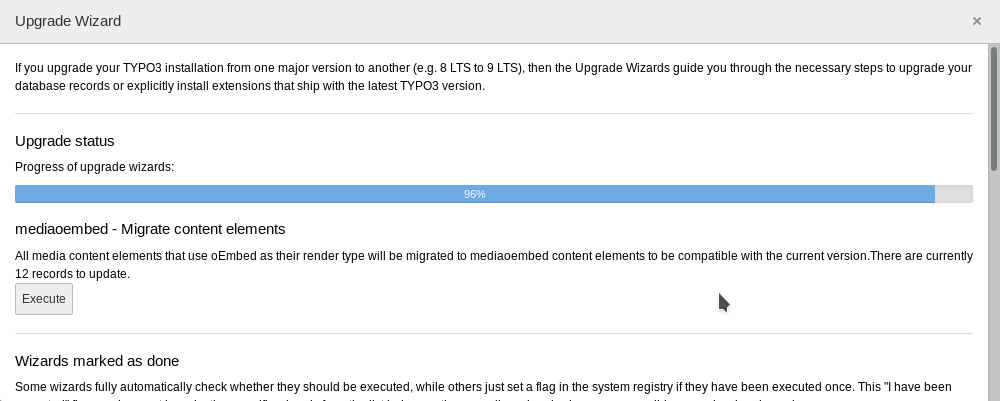 Screenshot of the update steps in the install tool