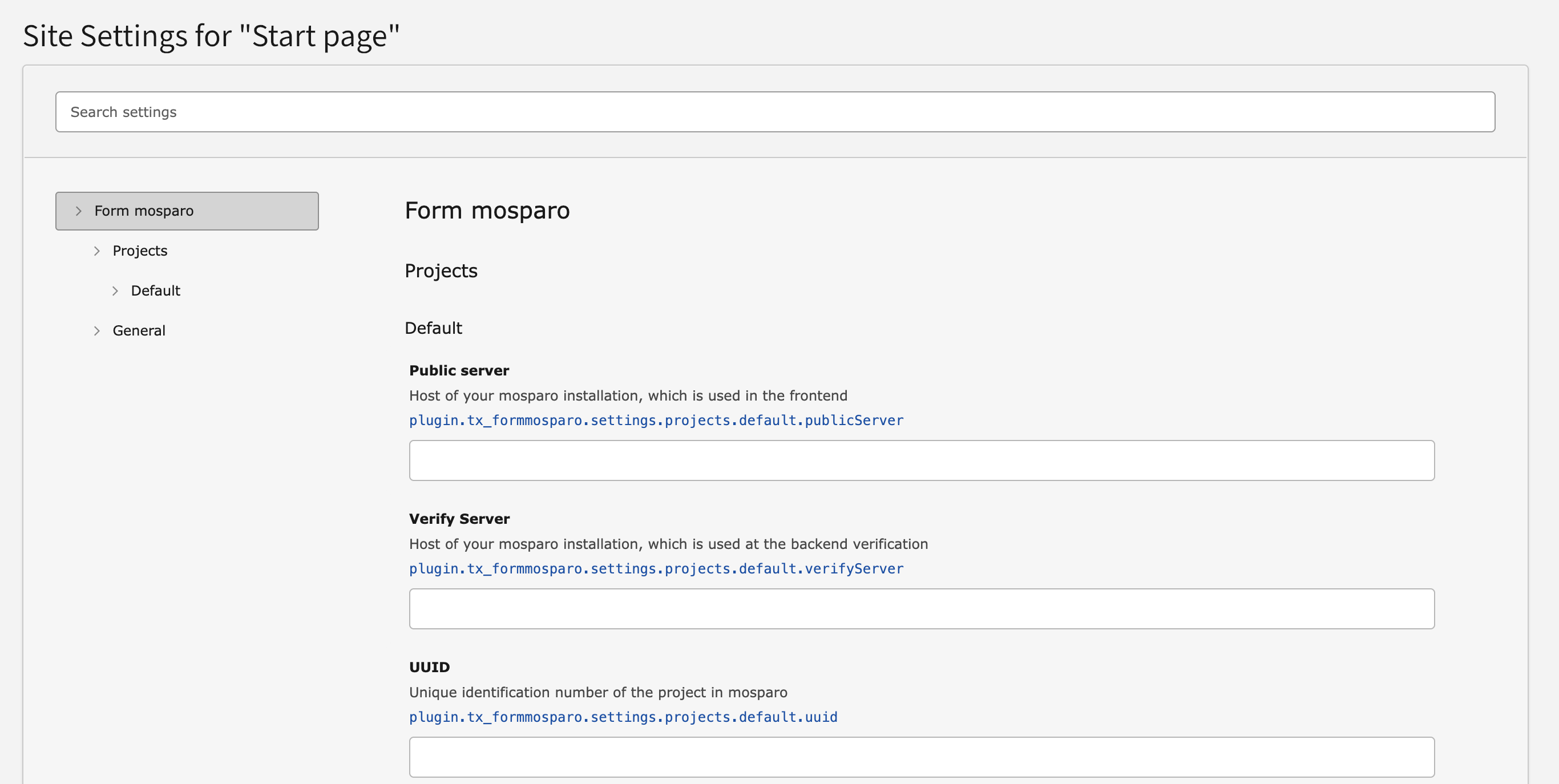 Site settings for mosparo forms
